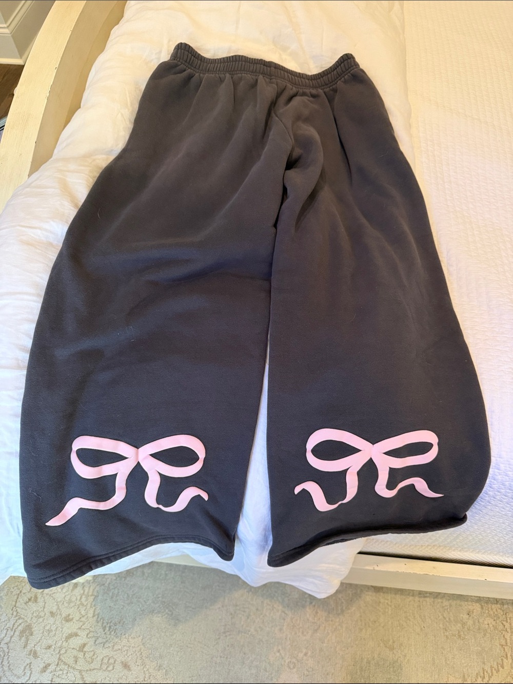Edikted Black Track Pants with Pink Bow Accents